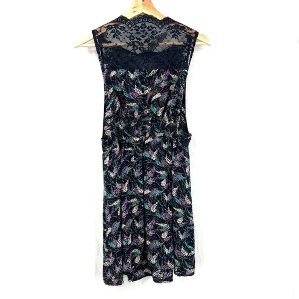 Free people lupine floral pinafore dress lace boho peasant prairie mini‎ blue S